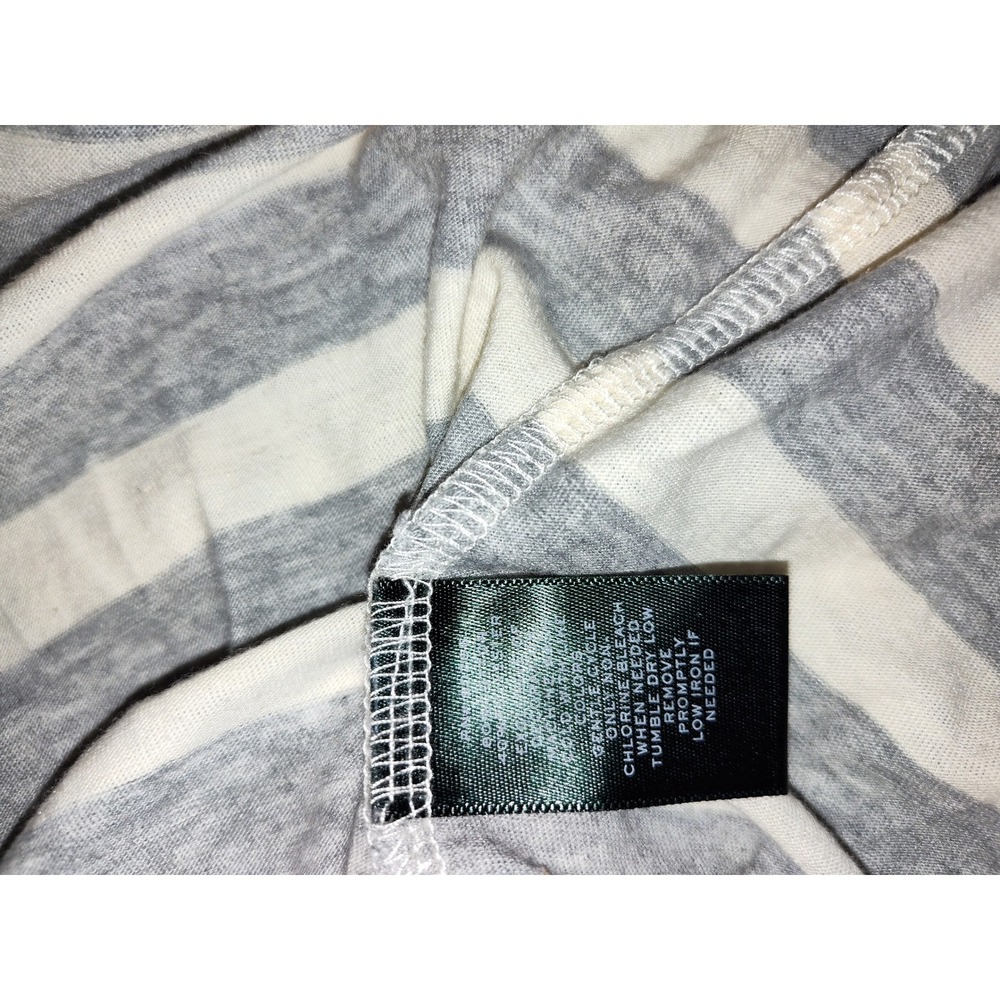Lauren Ralph Lauren Womens Striped V-Neck Long Sleeve Sleep Shirt Gray Cream S - Picture 5 of 6